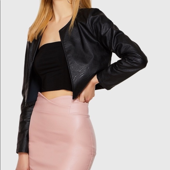 Jackets & Blazers - Vegan leather jacket cropped luxe outerwear